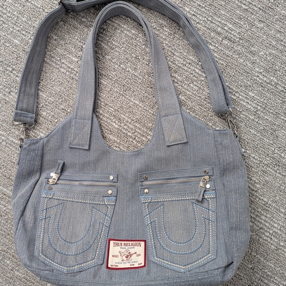 BNWT - True Religion Light Blue Denim Tote/Crossbody/Shoulder/Beach/School Bag - Picture 5 of 16